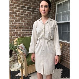 Vintage Striped Utility Style Dress with Pockets